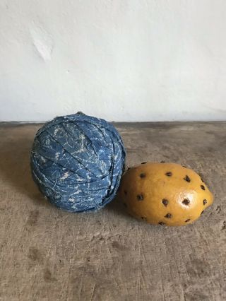 Big Best Early Antique Blue Calico Rag Ball Textile Aafa 2