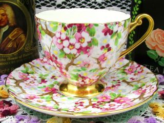 Shelley Maytime Chintz Pink & White Blossom Ripon Shape Tea Cup And Saucer