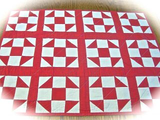 AUTHENTIC 1920 - 30s DOLL QUILT TURKEY RED & MUSLIN SHOO FLY PATTERN EXCELLENT` 3