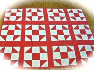 AUTHENTIC 1920 - 30s DOLL QUILT TURKEY RED & MUSLIN SHOO FLY PATTERN EXCELLENT` 4