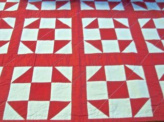 AUTHENTIC 1920 - 30s DOLL QUILT TURKEY RED & MUSLIN SHOO FLY PATTERN EXCELLENT` 5