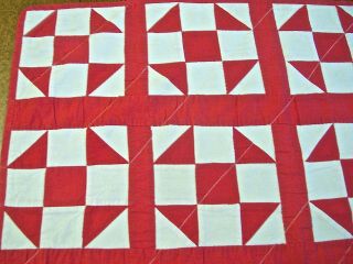 AUTHENTIC 1920 - 30s DOLL QUILT TURKEY RED & MUSLIN SHOO FLY PATTERN EXCELLENT` 6