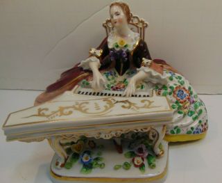 Antique Dresden Fine Porcelain Victorian Lady Playing Grand Piano Ornate 4