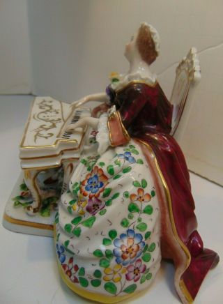 Antique Dresden Fine Porcelain Victorian Lady Playing Grand Piano Ornate 5