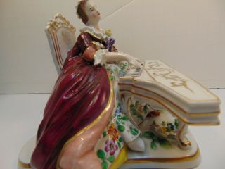 Antique Dresden Fine Porcelain Victorian Lady Playing Grand Piano Ornate 7