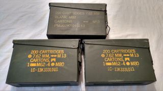 3 Empty 30 Cal / 7.  62 Mm Metal Us Army Ammo Cans (m19a1 Scf) 10 X 7 X 4 " W/lids