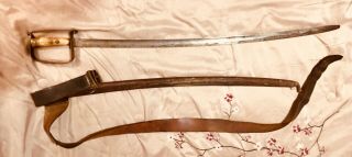 Us Civil War Sword,  Stag Handle,  Leather Sheath & Belt.  Blade: Alex Coppel Solingen