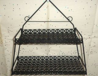 Mcm Black Wrought Iron Wall Shelf - Perfect Size - - 2 Shelves - 10.  5 " X 11 "