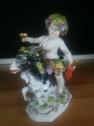 Antique A.  Kister Porcelain Figurine Boy On Goat Germany
