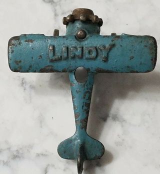 Vintage 1920 Hubley Cast Iron Blue Lindbergh Lindy Airplane 4 "