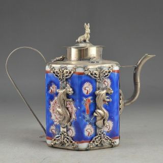 Pi Xiu Armored China Porcelain Copper Collectable Handwork Old Rabbit Teapot