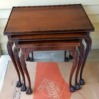 Vintage Claw Foot Classic Mahogany Chippendale Nesting Tables