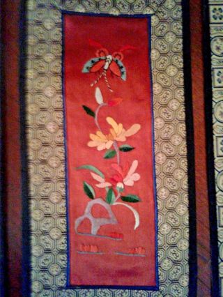 VINTAGE CHINESE EMBROIDERY SILK PANELS SLEEVES 4 SET LABELS 7