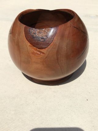 Artisan Folk Art Florida Sea Grape Wood Carved Bowl - Signed