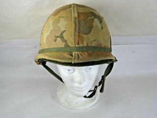 Vietnam War Us Army Airborne M1 Steel Helmet W/liner,  Camo Cover & Elastic Band