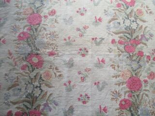 Antique French Fabric Panel Flowers 34 Inches Long Linen Remnant