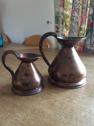 Antique Copper 1 Pint & 1 Gill Measure Jugs With Custom Stamps