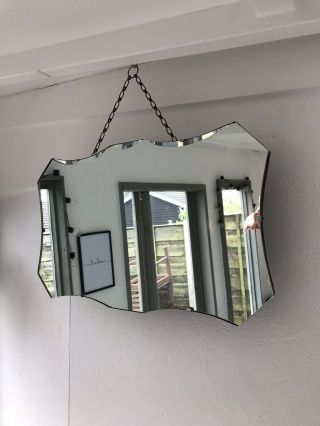 Vintage Frameless Mirror Art Deco Beveled Edged Frameless Scalloped Mirror