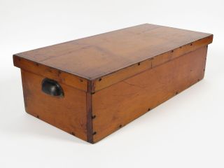 Vintage/antique 23 " Lidded Wooden Document Storage Box W/handles C.  1900