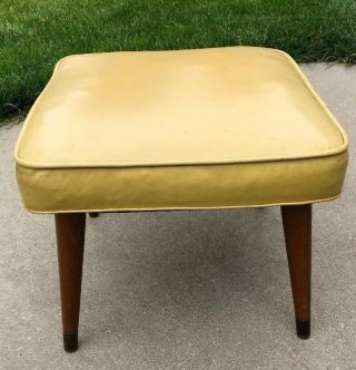 Vintage Mid Century Modern Creamy Butter Gold Vinyl Foot Stool Ottoman Hassock