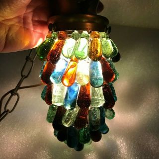 Vintage Multi Colored Blown Art Glass Cluster Hanging Lamp P&e Brass Fix