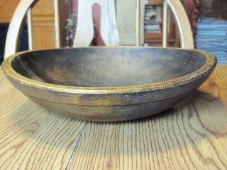 Antique Primitive Rimmed Wooden Dough Bowl Hand Turned Wood Bowl 11 1/8 