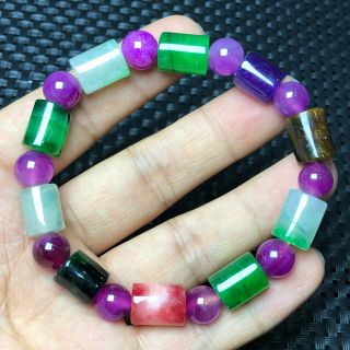 Rare Chinese Colorful Jadeite Jade Handwork Collectible Bucket Beads Bracelet