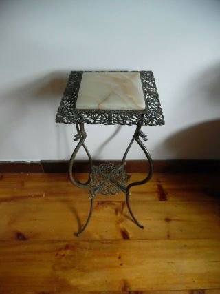 Antique French Louis Xv Pierced Brass And Onyx Plant Stand,  19th Century