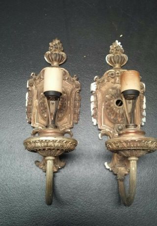 Antique Pair Sconce Lights Ornate Victorian