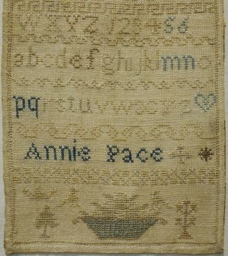 MID/LATE 19TH CENTURY ALPHABET & MOTIF SAMPLER BY ANNIE PACE - c.  1860 3