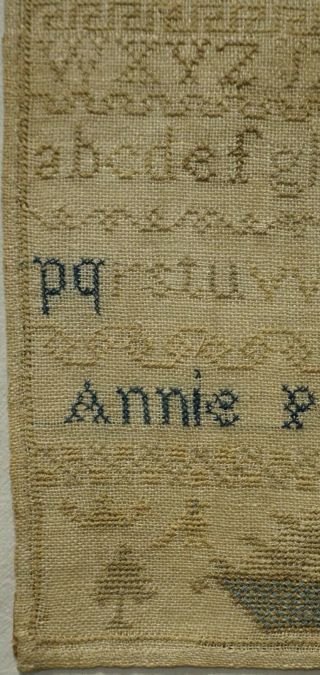 MID/LATE 19TH CENTURY ALPHABET & MOTIF SAMPLER BY ANNIE PACE - c.  1860 6