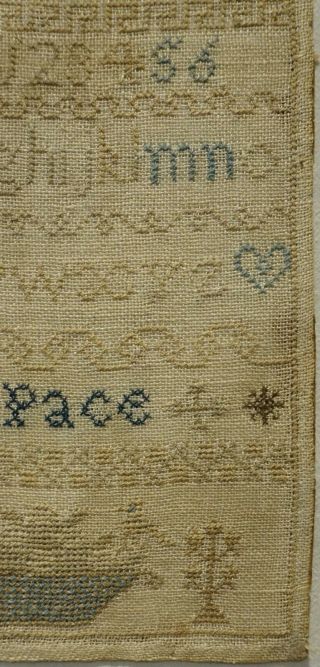 MID/LATE 19TH CENTURY ALPHABET & MOTIF SAMPLER BY ANNIE PACE - c.  1860 7