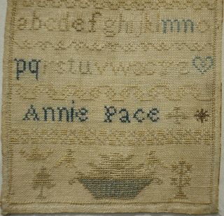 MID/LATE 19TH CENTURY ALPHABET & MOTIF SAMPLER BY ANNIE PACE - c.  1860 8