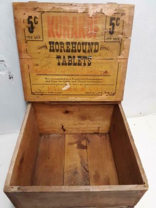 Rare Primitive Souix City Ia Horehound Candy Advertising Wood Bx Crate Dovetail