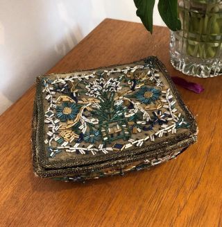 Antique French Late 1700s Early 1800s Glass Beaded Fabric Covered Box Casket Old