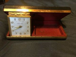 Vintage German Phinney - Walker Travel Alarm Clock Windup W/ Jewelry Case - Rare