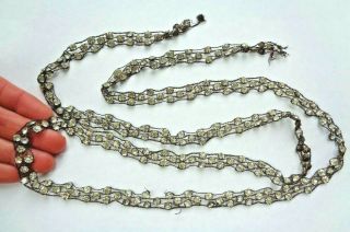 Antique Prong Set Clear Glass Paste Rhinestone On Metal Chain Dress Trim Craft