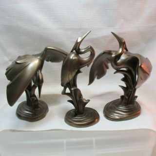 Set Of 3 Vintage Art Nouveau Miniature Heron Bird Figurines Statues