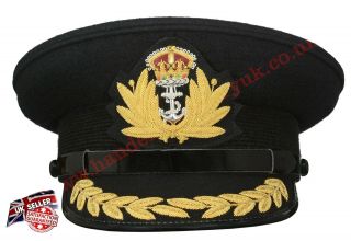 Royal Navy Officer Hat,  Naval Captain Peak Cap,  R N Commanders Black Cap Badge