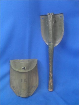 Early Vietnam War U.  S.  Army Folding Shovel With Pick Ax & Carrier