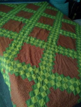 Antique Vintage Quilt Top Red Green Yellow 75 X 84 " Diamond Pattern