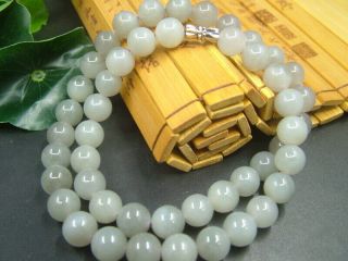 Chinese Antique Celadon Nephrite Hetian - Jade 10mm Beads Necklace Pendant