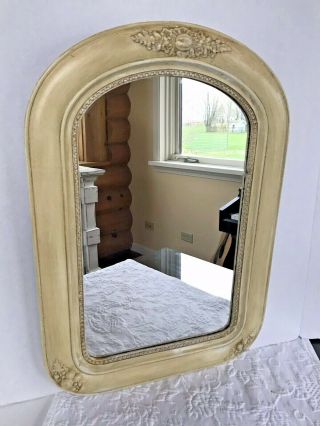 Antique Vintage French Country Mirror Wall Hanging Wood Frame Bath Vanity Decor