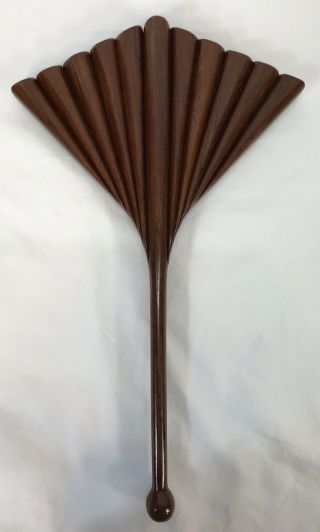 Vintage Mid Century Modern Teak Wood Danish Style Dresser Hand Mirror Fan Shape