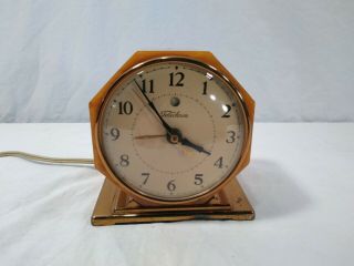 Vintage Telechron Model Al Art Deco Clock Yellow Bakelite Mid Century (runs)