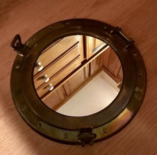 Brass 11.  5” Porthole Window Mirror Nautical Beach Coastal Decor