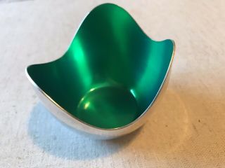 Small Mid Century Modern Silver Plated Green Enamel Bowl Made In Denmark