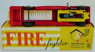 50 ' S RARE FIRE TRUCK PLASTIC FIRE ENGINE WIND UP TOY BOX BY FLEX WARE 10.  25 