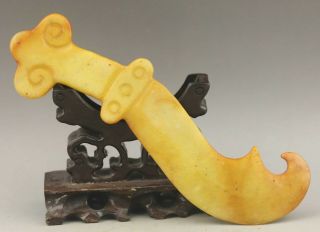 Old Chinese Natural Jade Hand - Carved Dragon Sword Statue 6.  6 Inch