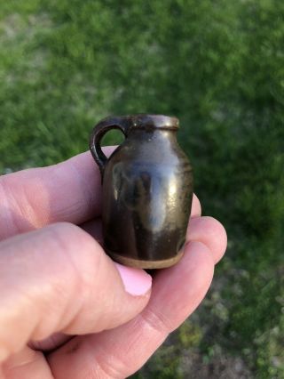 Fine Primitive Glazed Miniature Stoneware Handled Jug Dollhouse? Salesman Sample